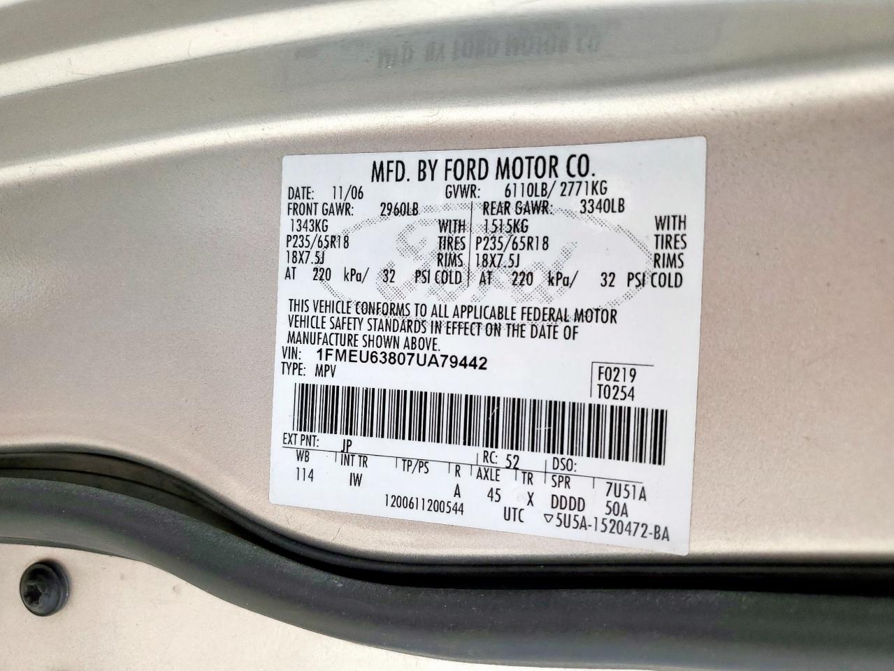 1fmeu63807ua79442 1FMEU63807UA79442 2007 Ford Explorer Xlt