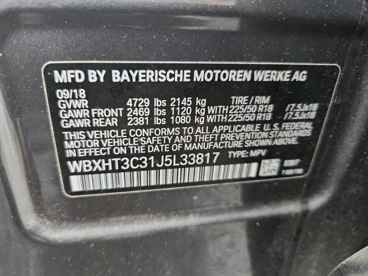 2018 BMW X1 xDrive28I VIN: WBXHT3C31J5L33817 Lot: 63709435