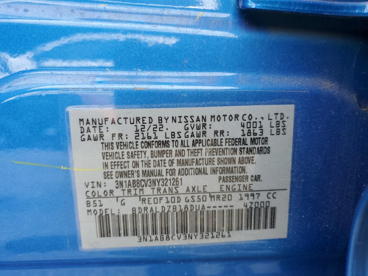 2022 Nissan Sentra Sv VIN: 3N1AB8CV3NY321261 Lot: 64774165