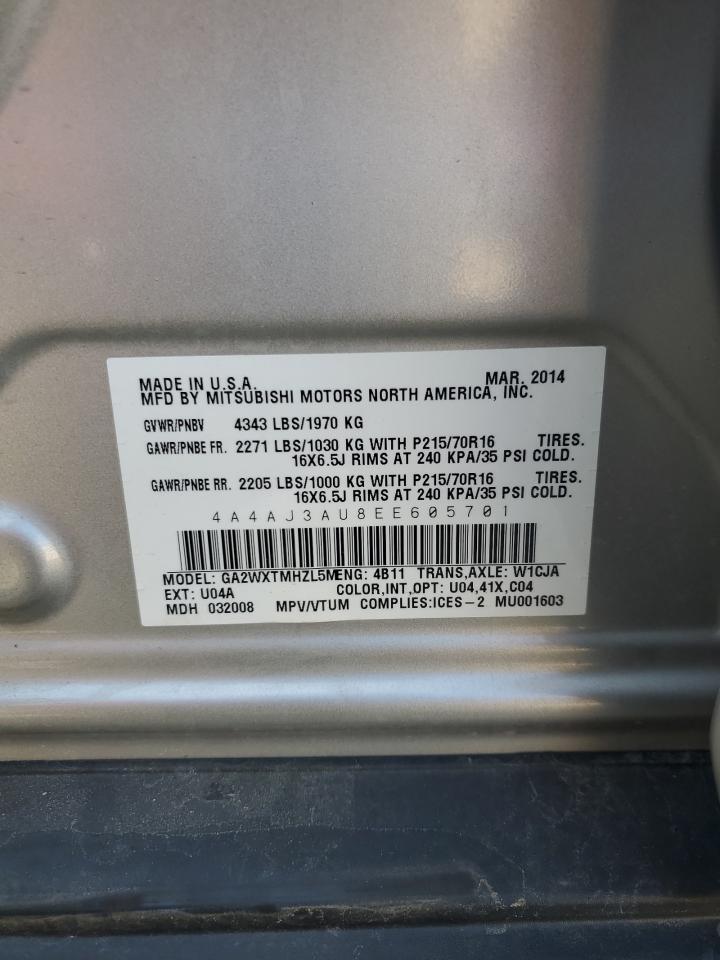 2014 Mitsubishi Rvr Se VIN: 4A4AJ3AU8EE605701 Lot: 64552895