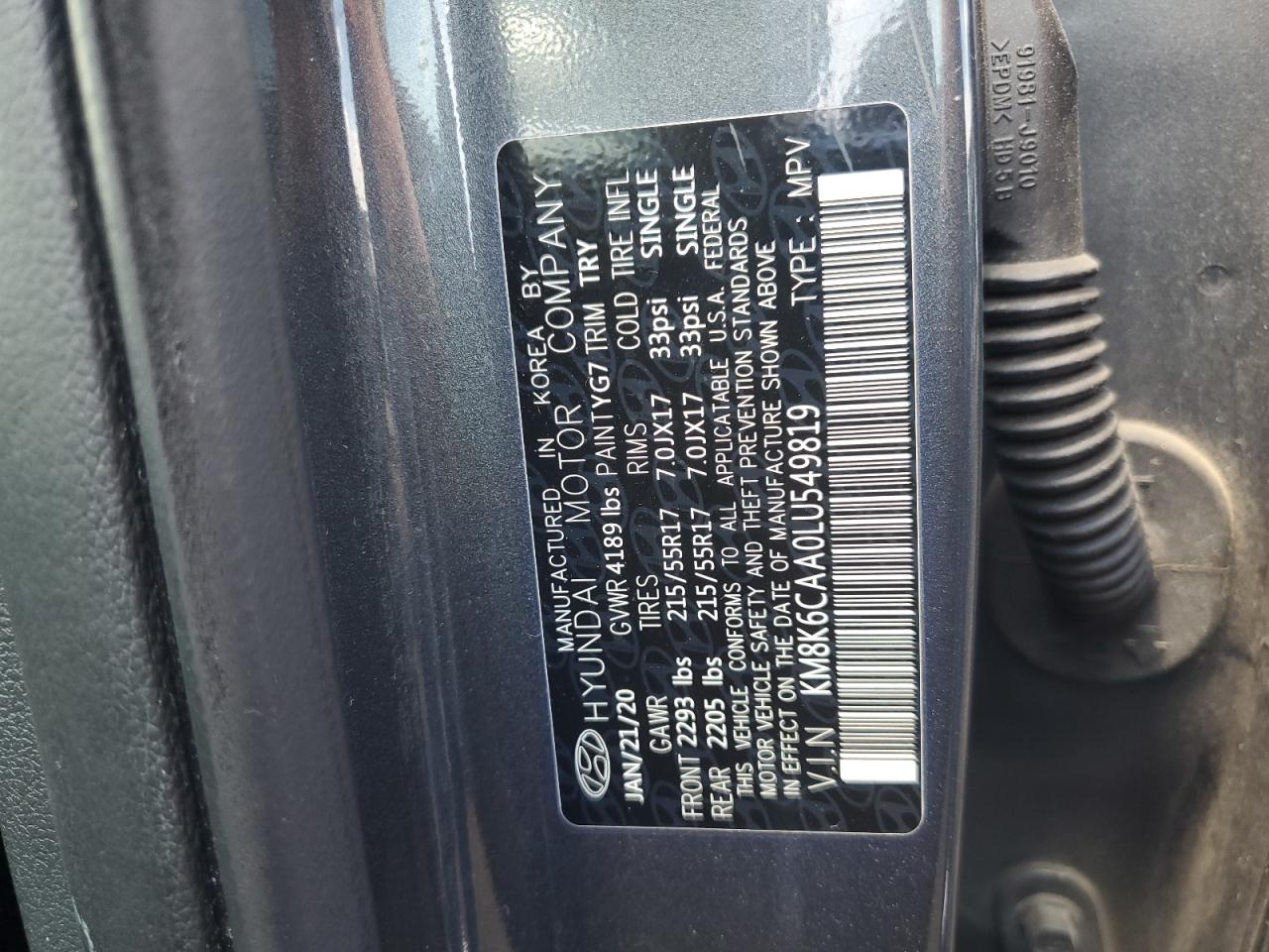 2020 Hyundai Kona Sel Plus VIN: KM8K6CAA0LU549819 Lot: 63606695
