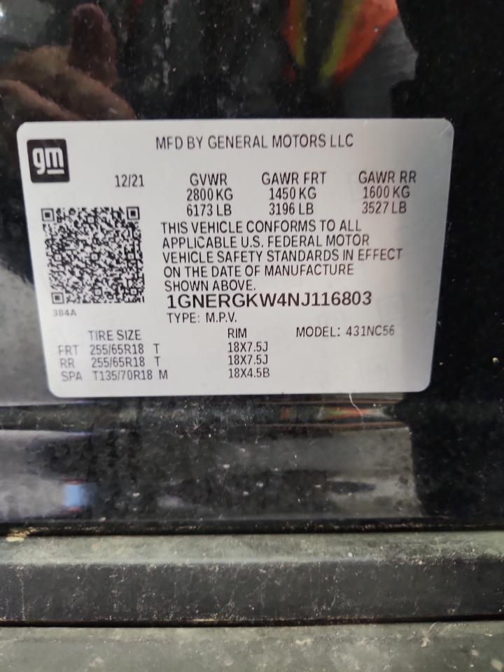 2022 Chevrolet Traverse Lt VIN: 1GNERGKW4NJ116803 Lot: 64196375