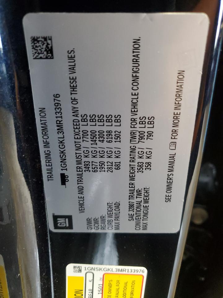2021 Chevrolet Suburban K1500 High Country VIN: 1GNSKGKL3MR133976 Lot: 63574075