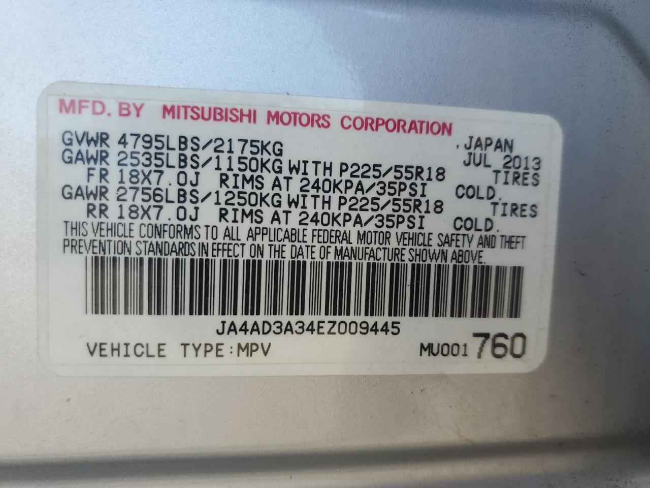2014 Mitsubishi Outlander Se VIN: JA4AD3A34EZ009445 Lot: 63149405