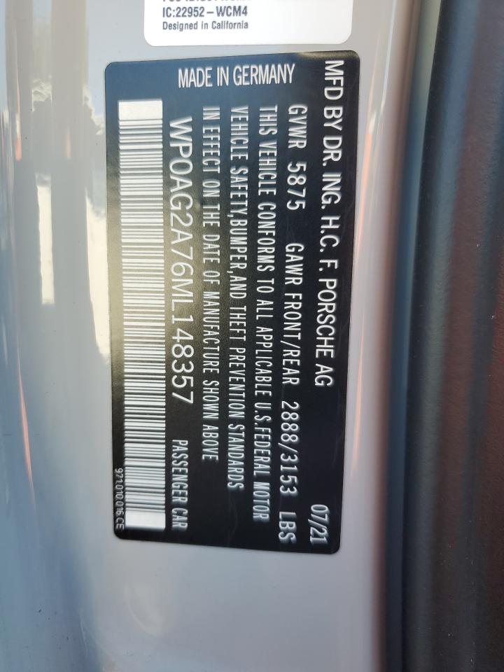 2021 Porsche Panamera Gts VIN: WP0AG2A76ML148357 Lot: 64524475