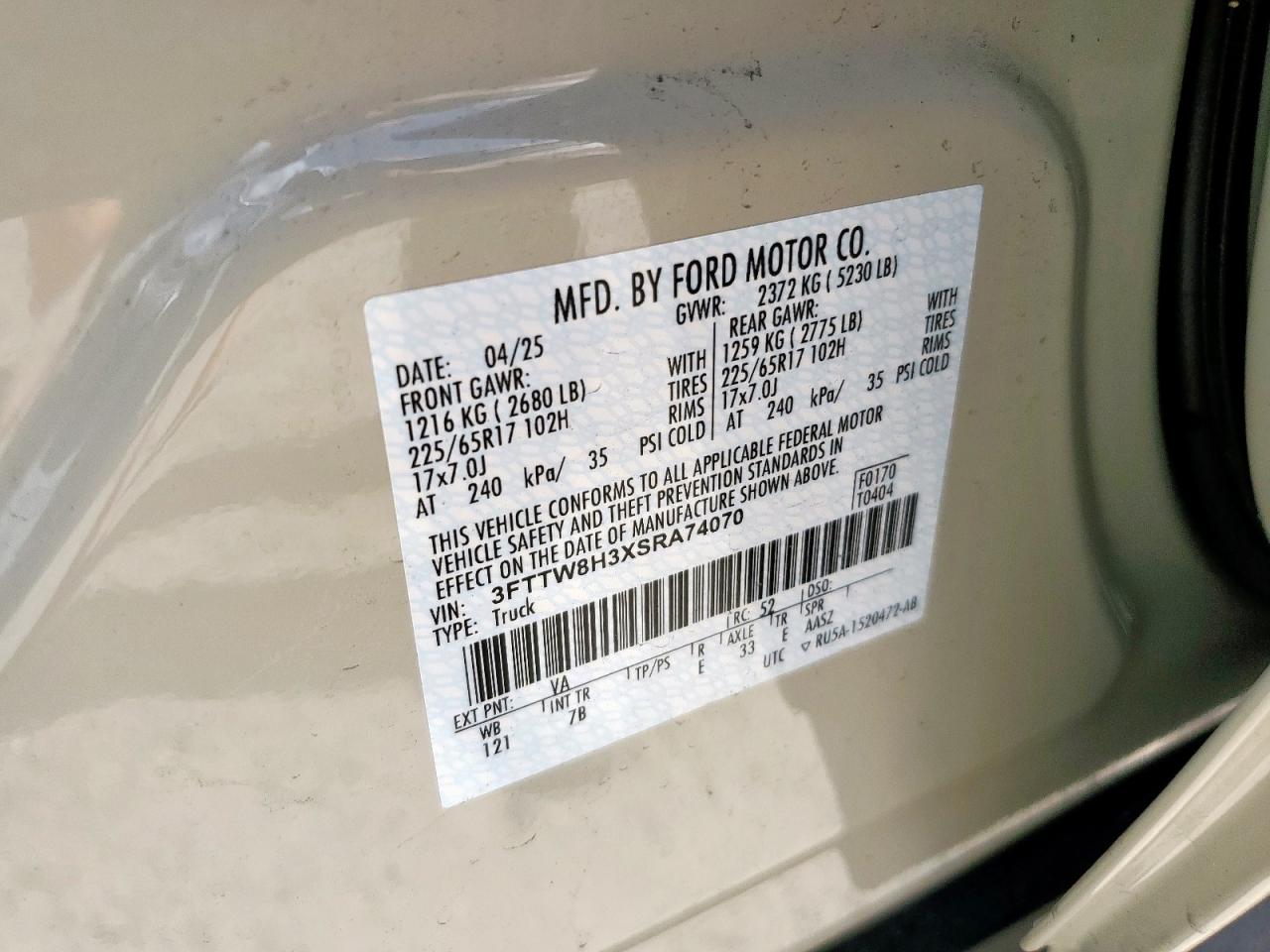 3fttw8h3xsra74070 3FTTW8H3XSRA74070 2025 Ford Maverick Xlt