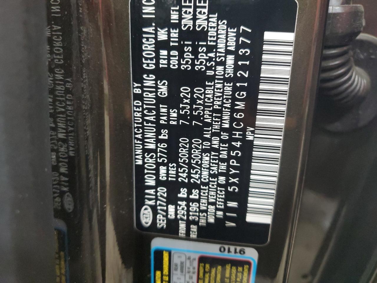2021 Kia Telluride Sx VIN: 5XYP54HC6MG121377 Lot: 64014095