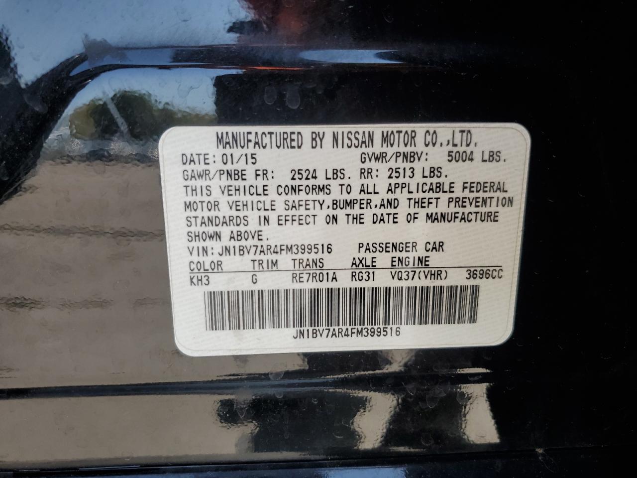 2015 Infiniti Q50 Base VIN: JN1BV7AR4FM399516 Lot: 64602205