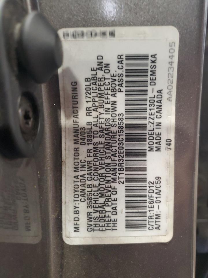 2t1br32e03c158583 2T1BR32E03C158583 2003 Toyota Corolla Ce