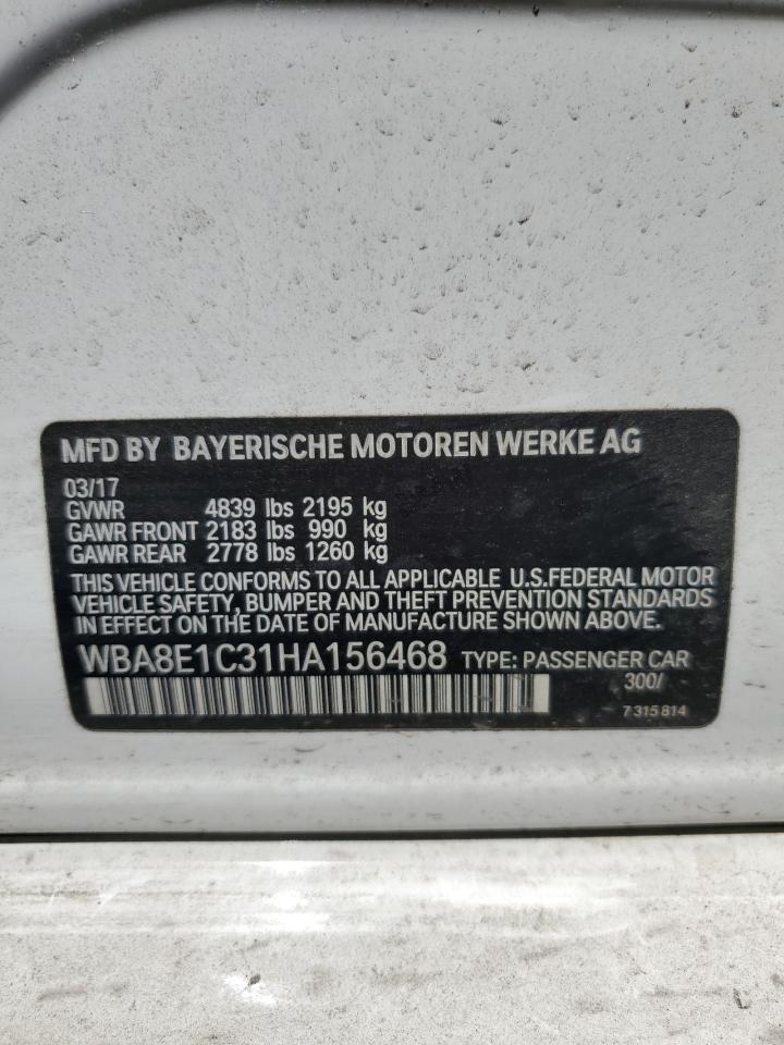 2017 BMW 330E VIN: WBA8E1C31HA156468 Lot: 65981955
