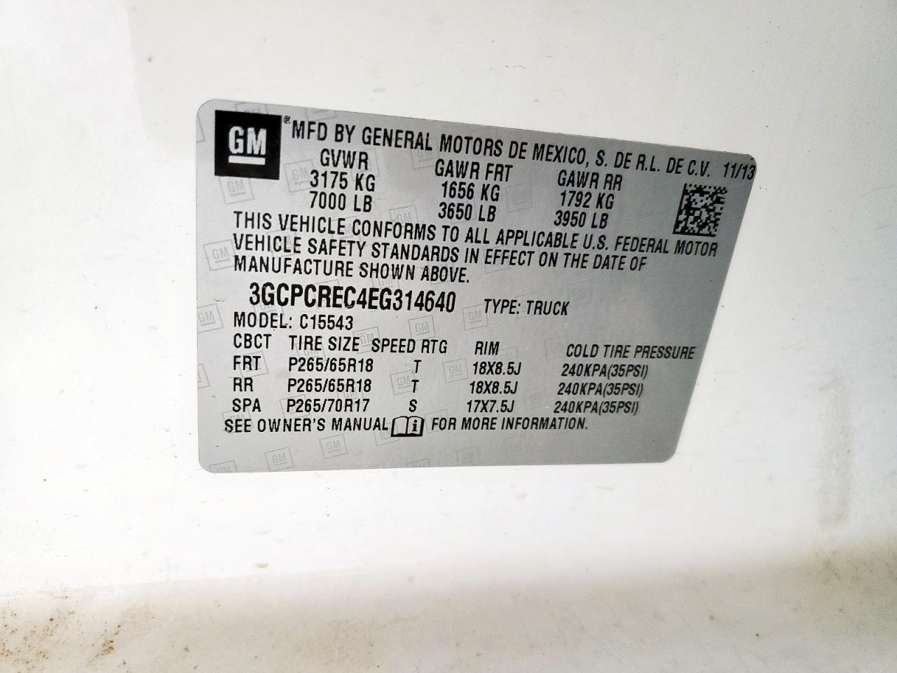 3gcpcrec4eg314640 3GCPCREC4EG314640 2014 Chevrolet Silverado C1500 Lt