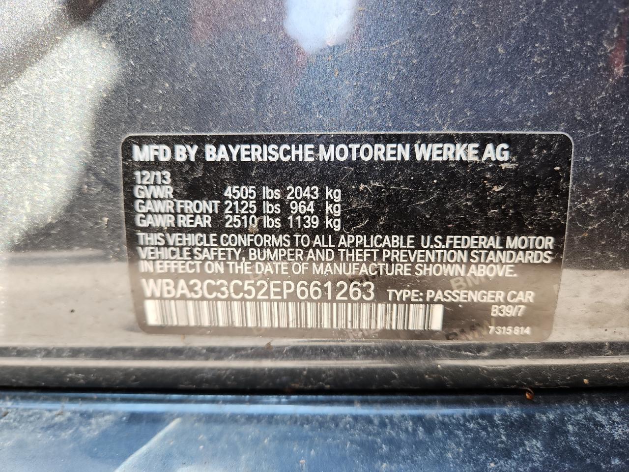 2014 BMW 320 I xDrive VIN: WBA3C3C52EP661263 Lot: 63203495