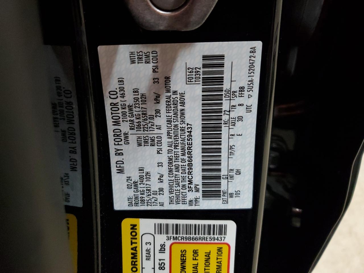 2024 Ford Bronco Sport Big Bend VIN: 3FMCR9B66RRE59437 Lot: 63818195