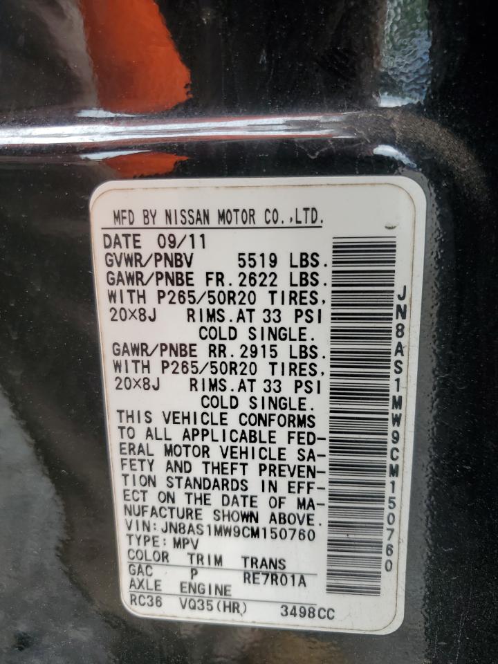 2012 Infiniti Fx35 VIN: JN8AS1MW9CM150760 Lot: 65007975