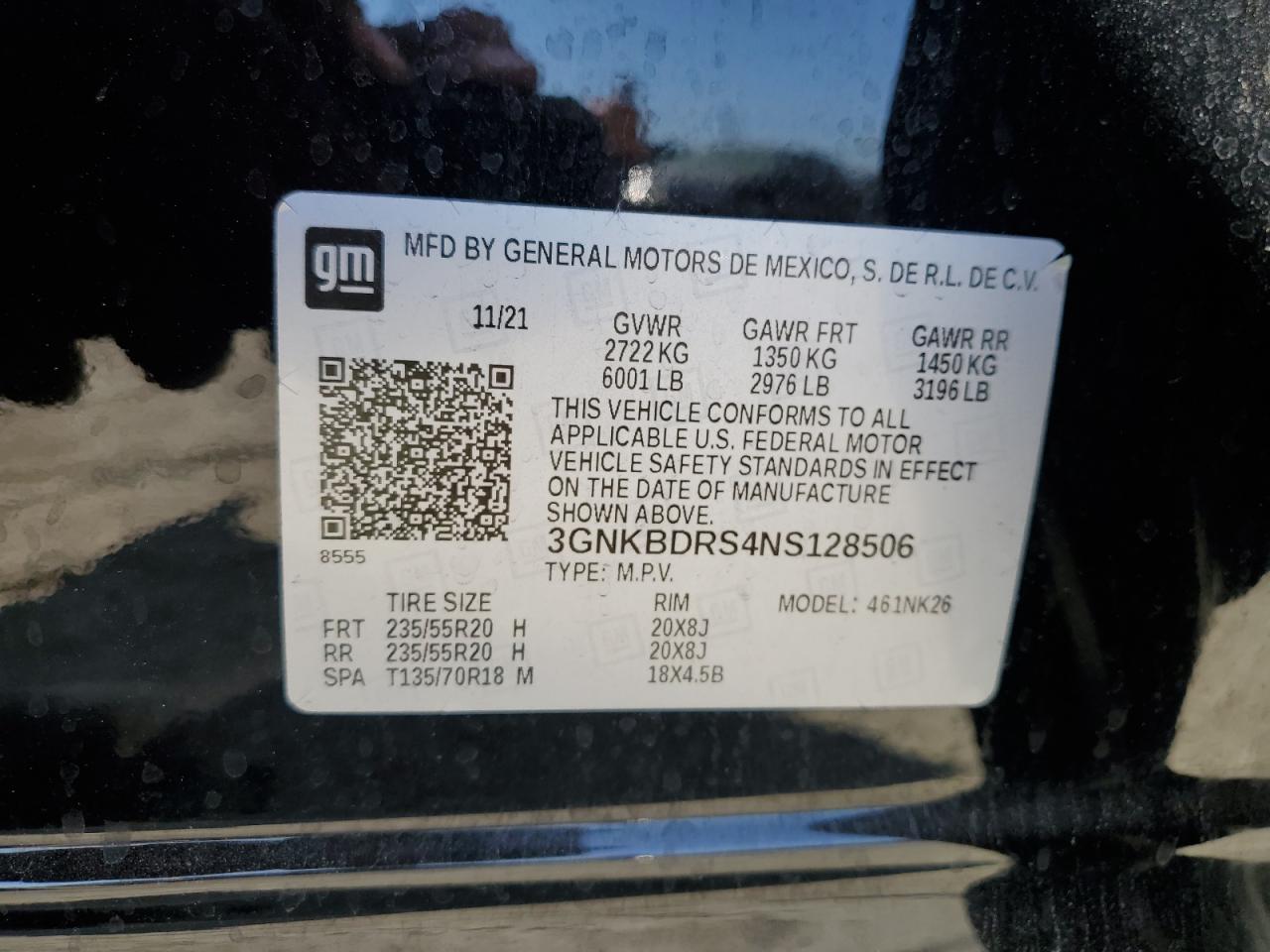 2022 Chevrolet Blazer 3Lt VIN: 3GNKBDRS4NS128506 Lot: 63078695