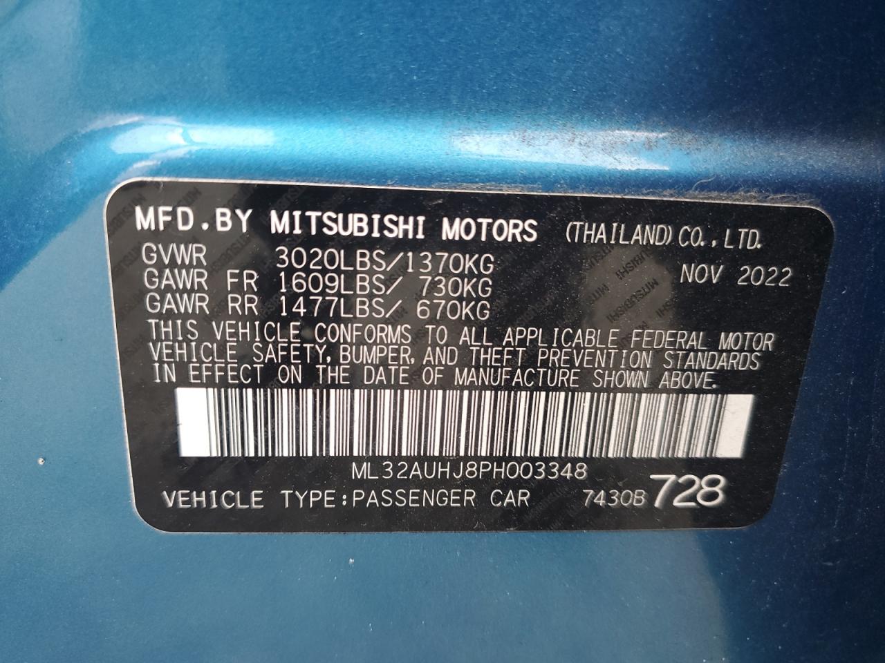2023 Mitsubishi Mirage Es VIN: ML32AUHJ8PH003348 Lot: 62824515