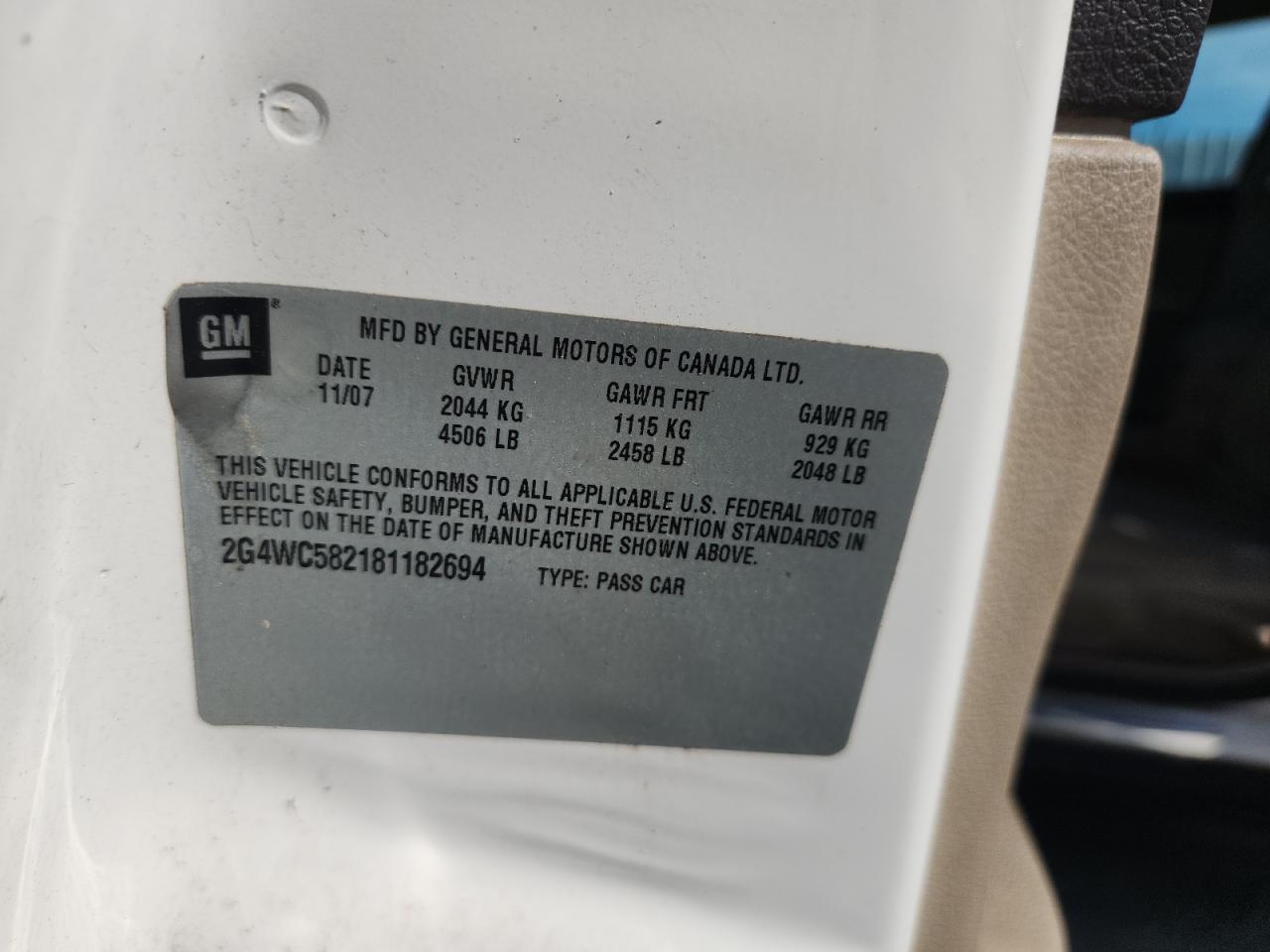 2008 Buick Lacrosse Cx VIN: 2G4WC582181182694 Lot: 65754575