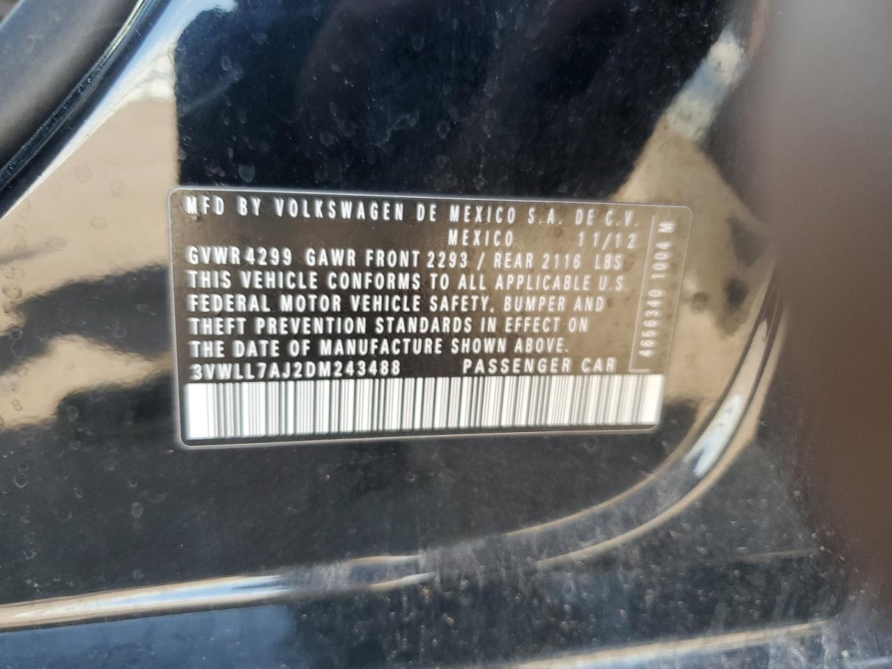 2013 Volkswagen Jetta Tdi VIN: 3VWLL7AJ2DM243488 Lot: 62271245