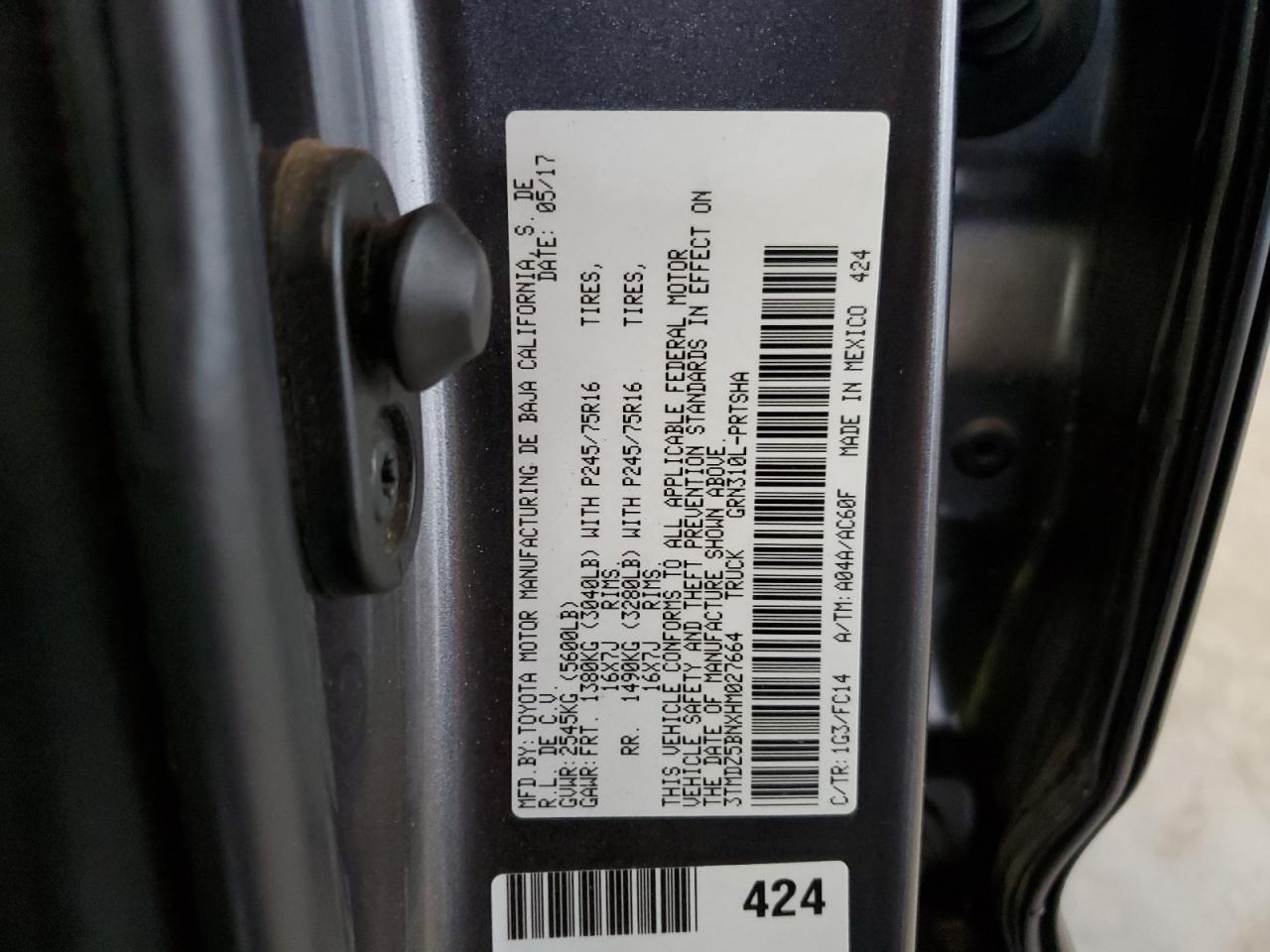 2017 Toyota Tacoma Double Cab VIN: 3TMDZ5BNXHM027664 Lot: 65009735