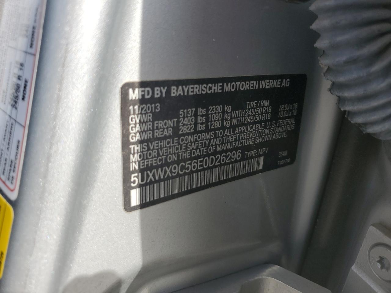 2014 BMW X3 xDrive28I VIN: 5UXWX9C56E0D26296 Lot: 63657095