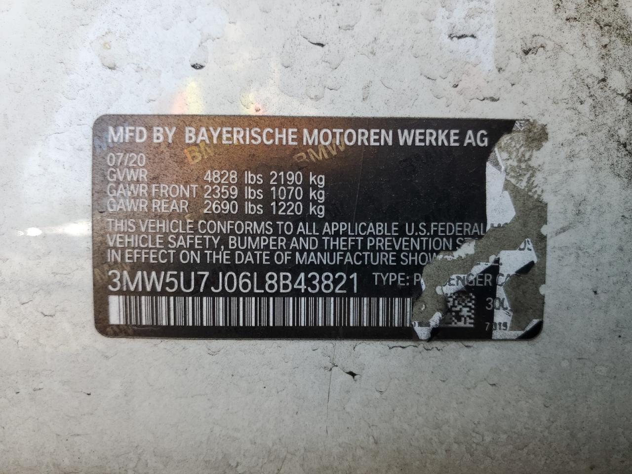 2020 BMW M340I VIN: 3MW5U7J06L8B43821 Lot: 65048555