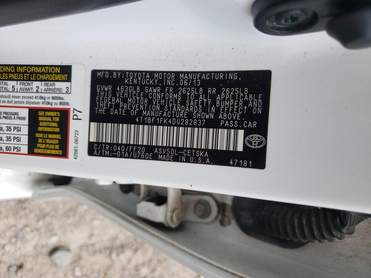 2013 Toyota Camry L VIN: 4T1BF1FK4DU282837 Lot: 64742675