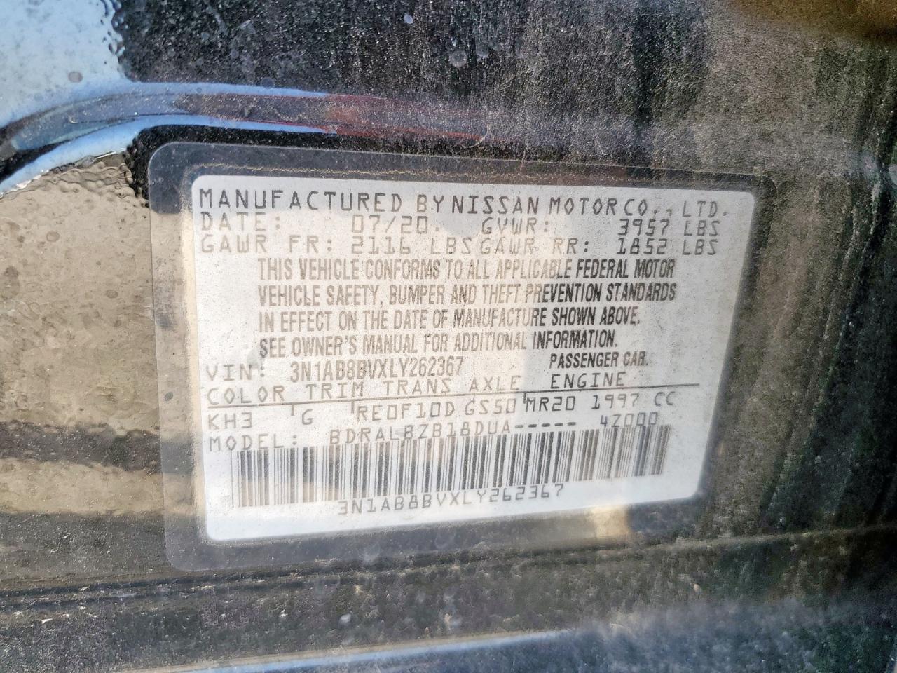 2020 Nissan Sentra S VIN: 3N1AB8BVXLY262367 Lot: 62903285