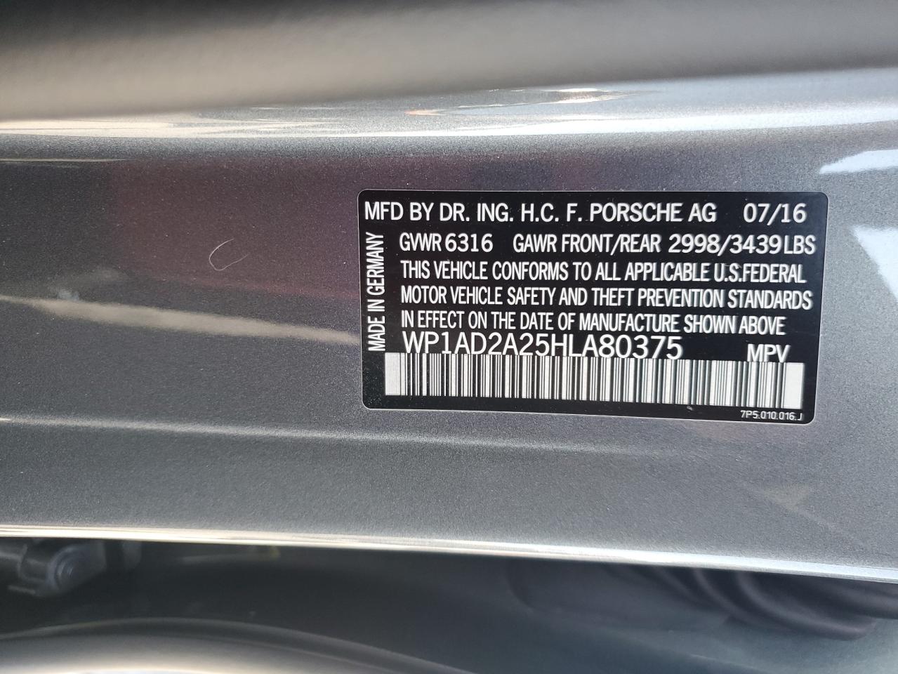 2017 Porsche Cayenne Gts VIN: WP1AD2A25HLA80375 Lot: 65219115