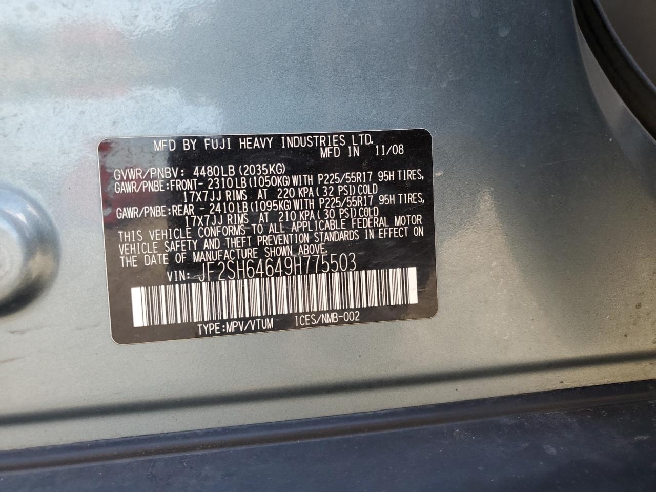 2009 Subaru Forester 2.5X Limited VIN: JF2SH64649H775503 Lot: 63162015