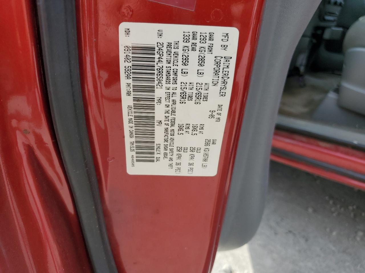 2006 Dodge Grand Caravan Sxt VIN: 2D4GP44L76R650421 Lot: 63344385