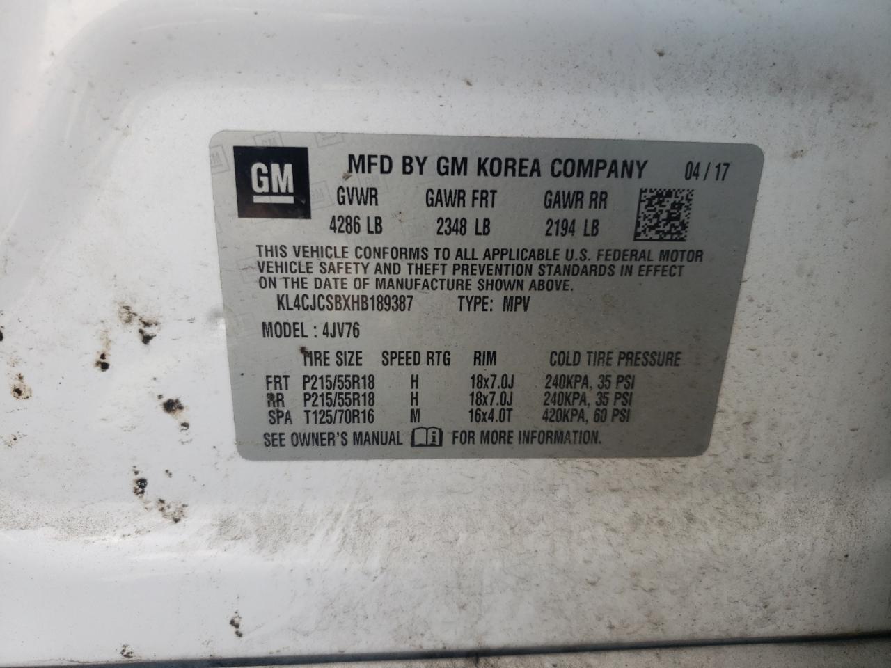 2017 Buick Encore Essence VIN: KL4CJCSBXHB189387 Lot: 64371505