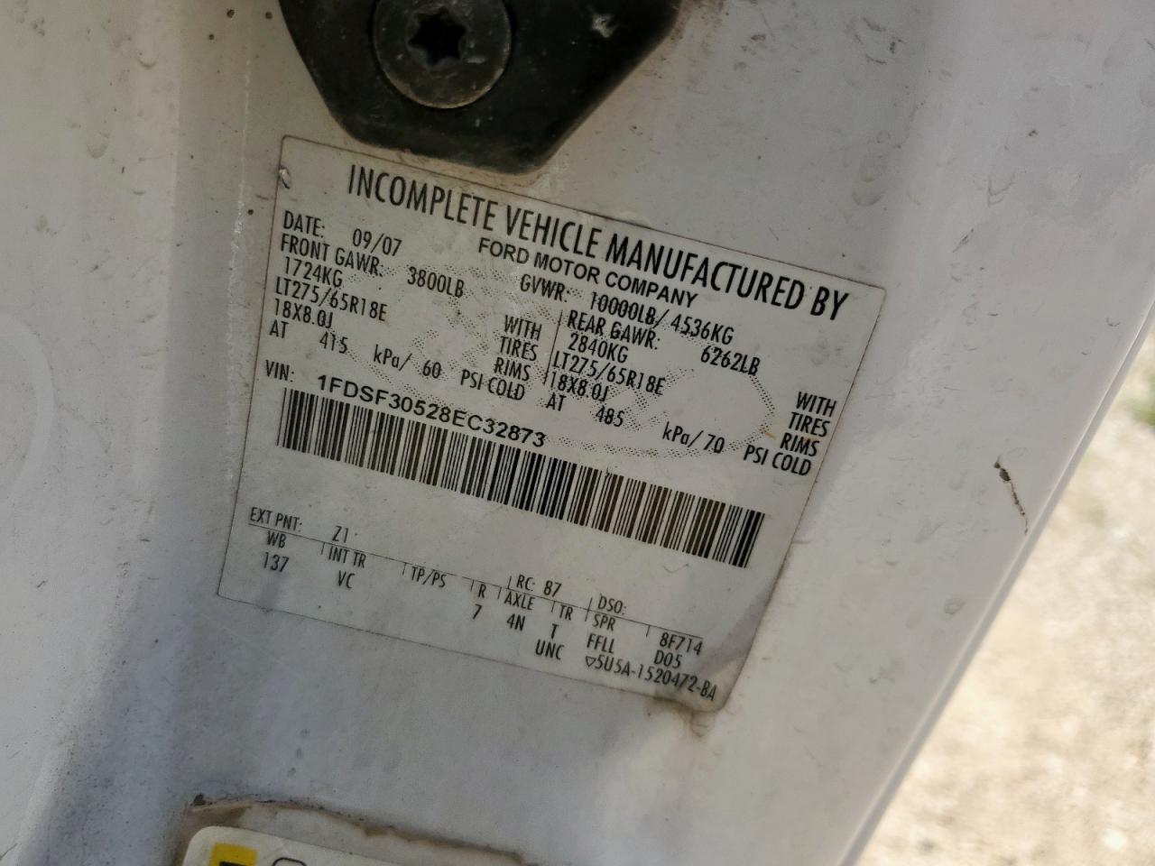 2008 Ford F350 Srw Super Duty VIN: 1FDSF30528EC32873 Lot: 64673675