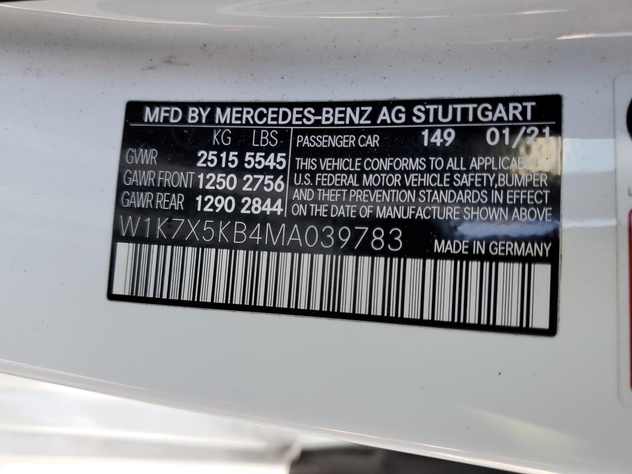 2021 Mercedes-Benz Amg Gt 43 VIN: W1K7X5KB4MA039783 Lot: 64792925