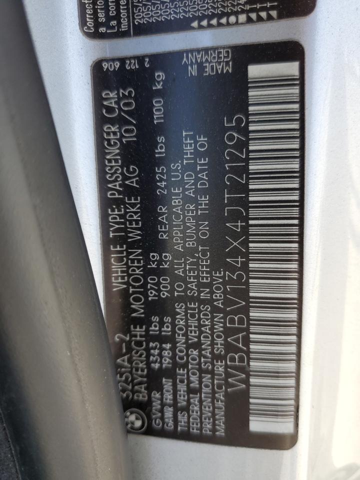 2004 BMW 325 Ci Sulev VIN: WBABV134X4JT21295 Lot: 63026725