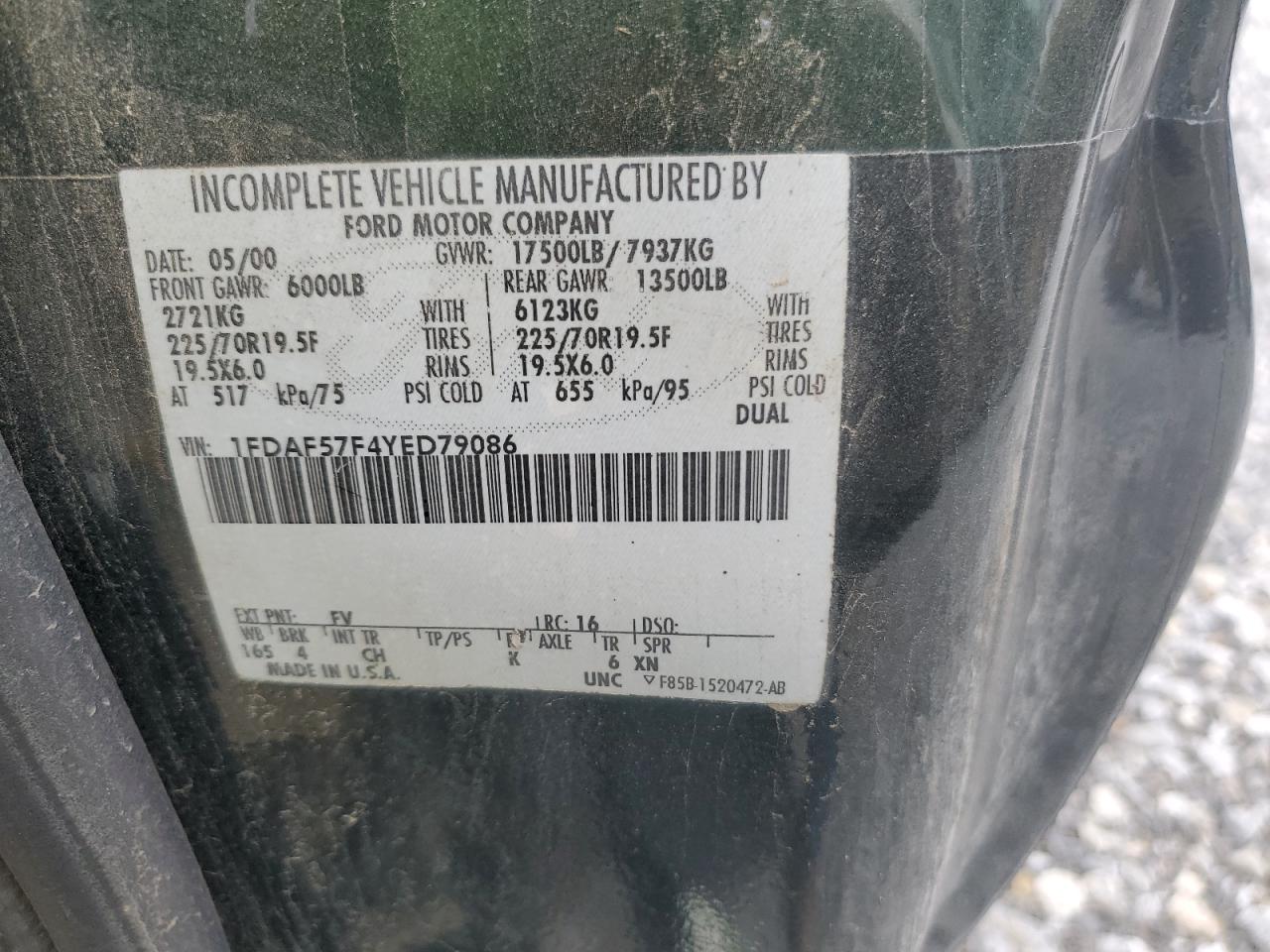 2000 Ford F550 Super Duty VIN: 1FDAF57F4YED79086 Lot: 64540215