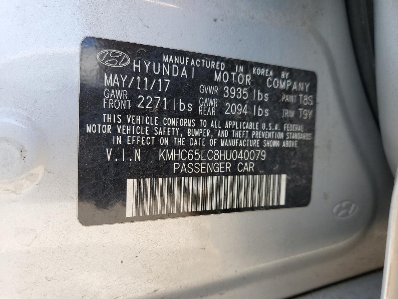2017 Hyundai Ioniq Blue VIN: KMHC65LC8HU040079 Lot: 65636175