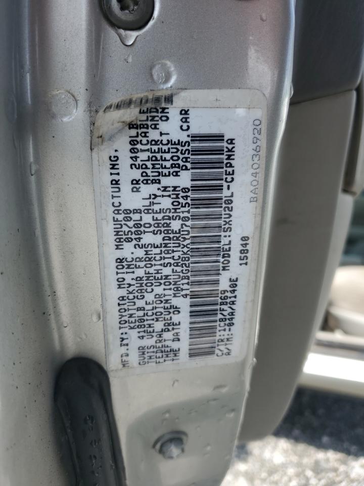 2000 Toyota Camry Ce VIN: 4T1BG28KXYU701540 Lot: 64777045