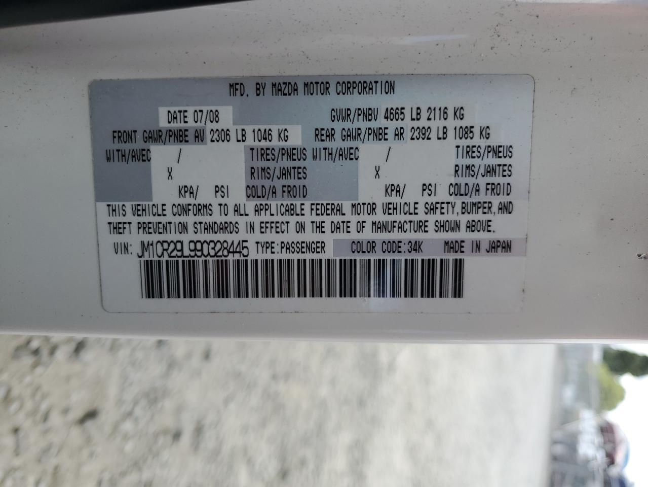 2009 Mazda 5 VIN: JM1CR29L990328445 Lot: 62610355