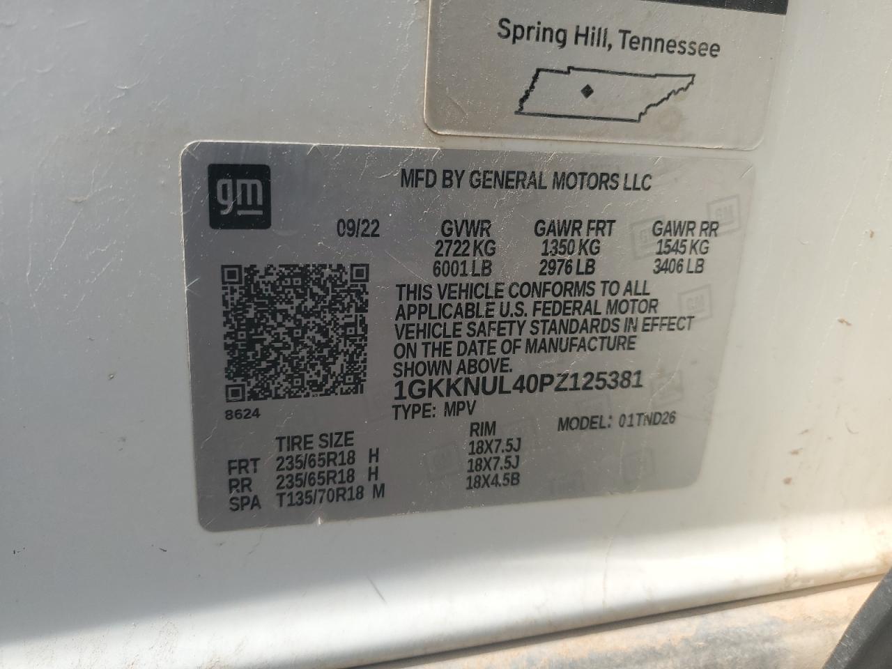 1gkknul40pz125381 1GKKNUL40PZ125381 2023 GMC Acadia Slt