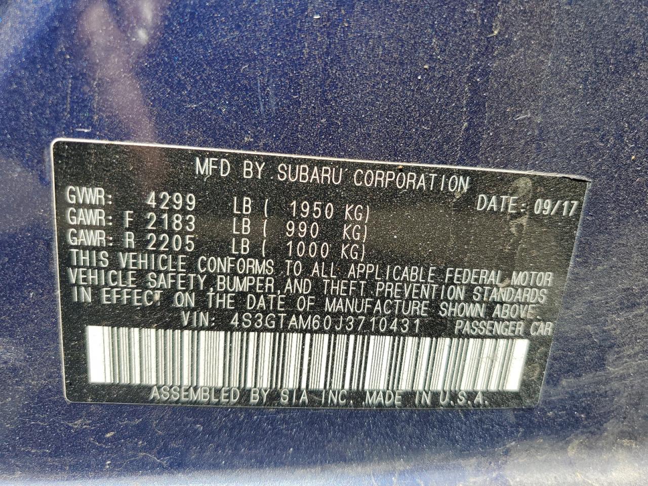 2018 Subaru Impreza Sport VIN: 4S3GTAM60J3710431 Lot: 64801545