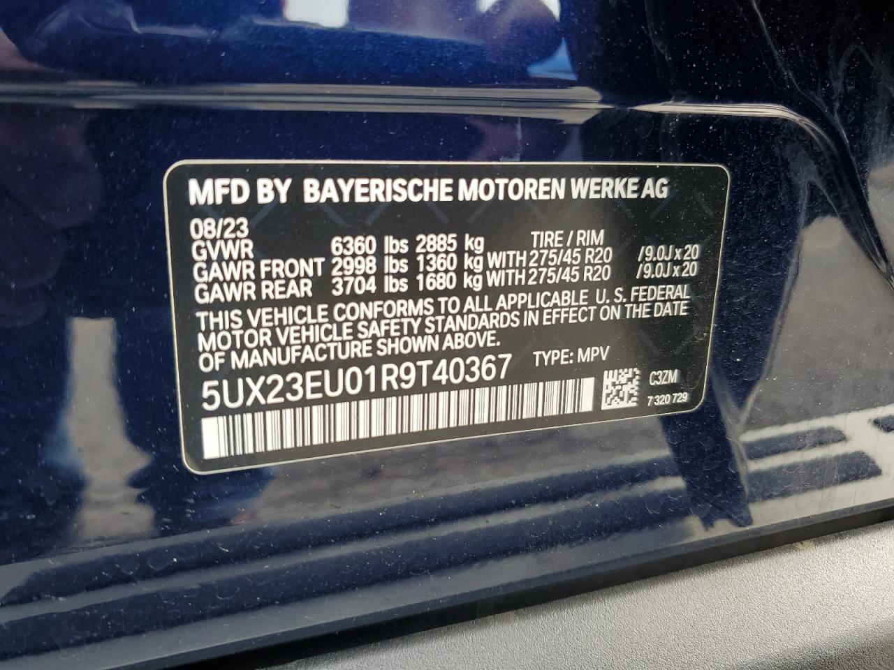 2024 BMW X5 xDrive40I VIN: 5UX23EU01R9T40367 Lot: 64309545