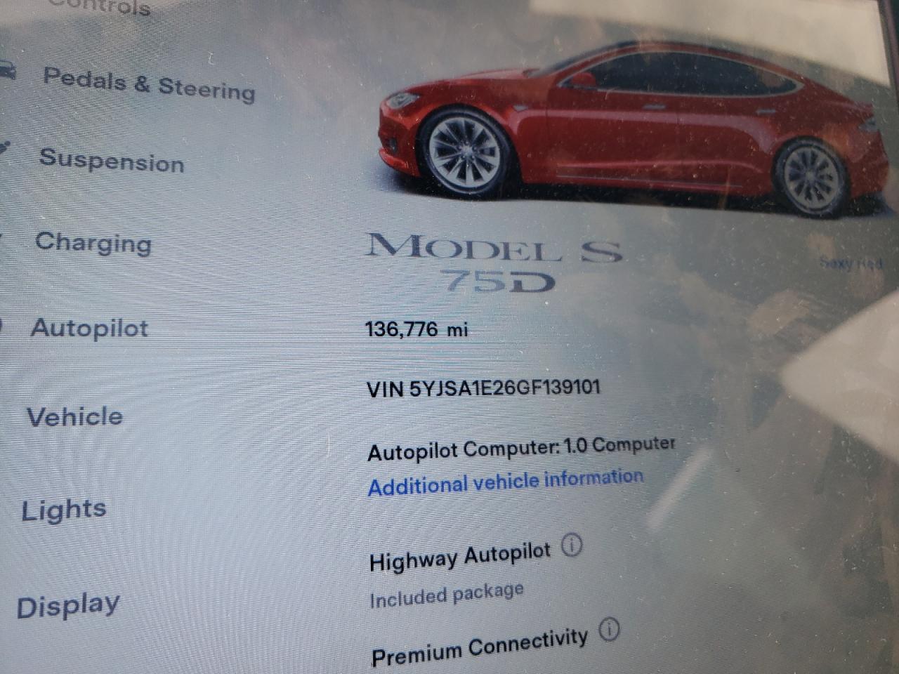 2016 Tesla Model S VIN: 5YJSA1E26GF139101 Lot: 64637605
