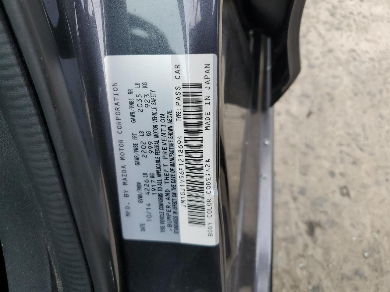 2015 Mazda 6 Touring VIN: JM1GJ1V56F1218694 Lot: 62692685