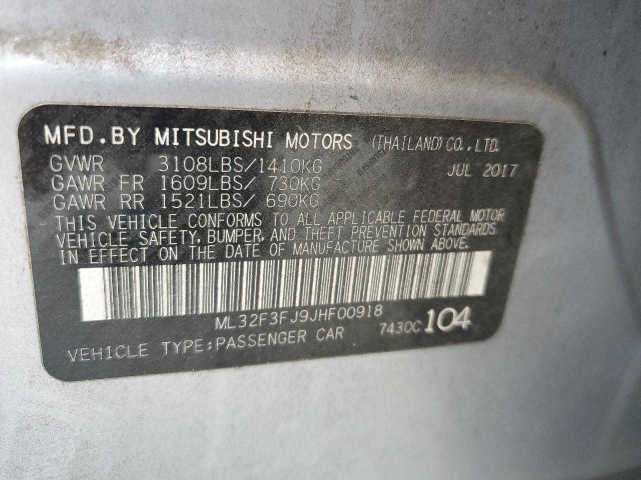2018 Mitsubishi Mirage G4 Es VIN: ML32F3FJ9JHF00918 Lot: 65044795