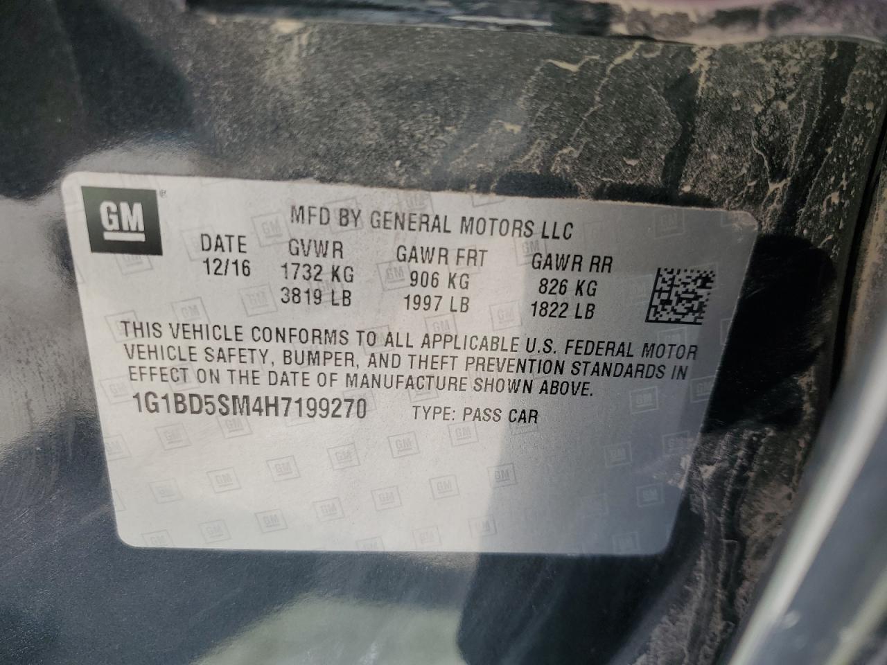 2017 Chevrolet Cruze Lt VIN: 1G1BD5SM4H7199270 Lot: 65643815