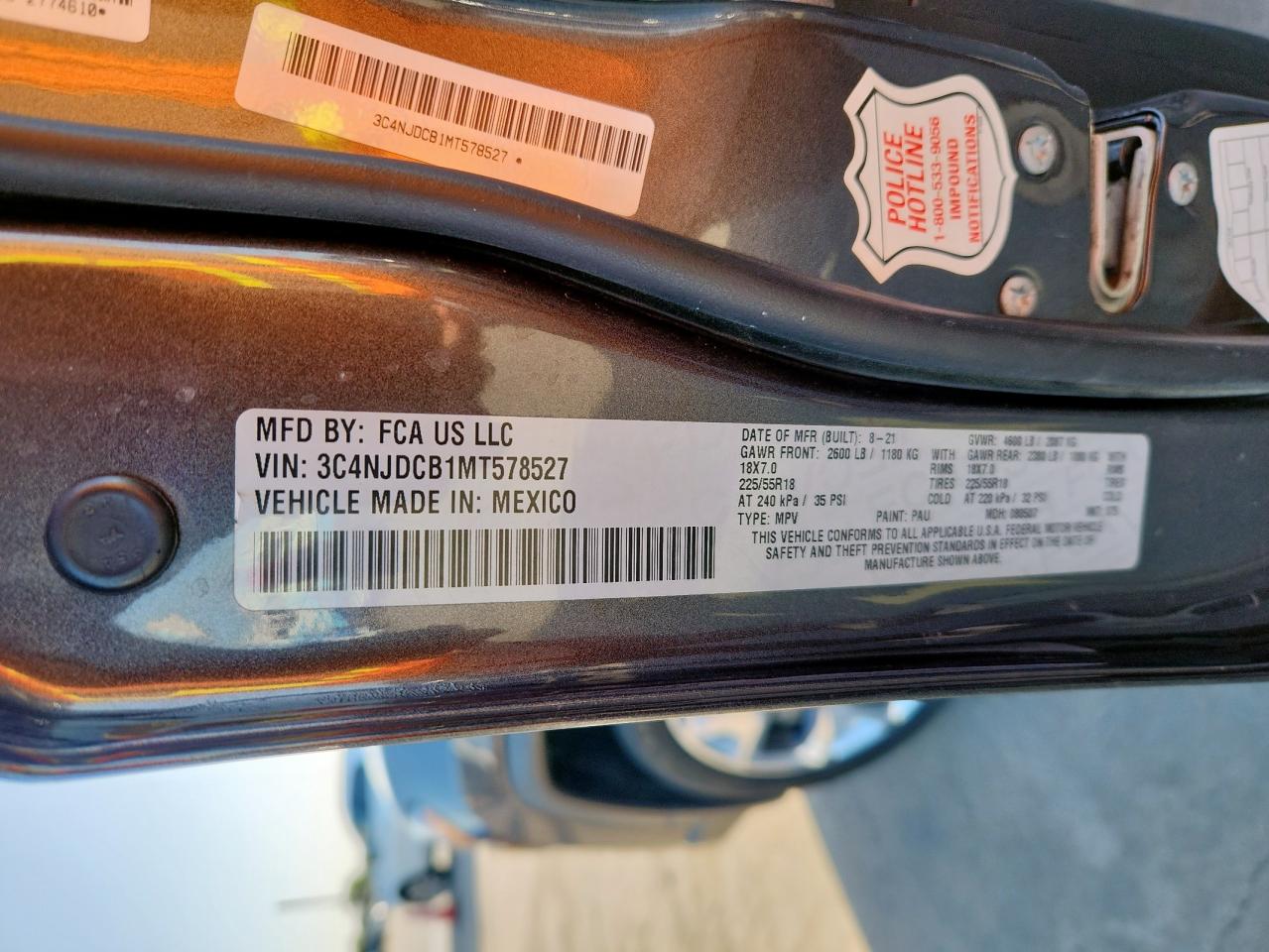 2021 Jeep Compass Limited VIN: 3C4NJDCB1MT578527 Lot: 66566475