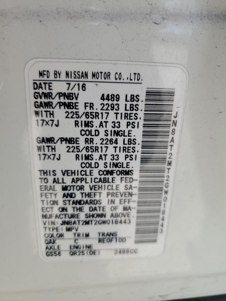 2016 Nissan Rogue S VIN: JN8AT2MT2GW018443 Lot: 65286265