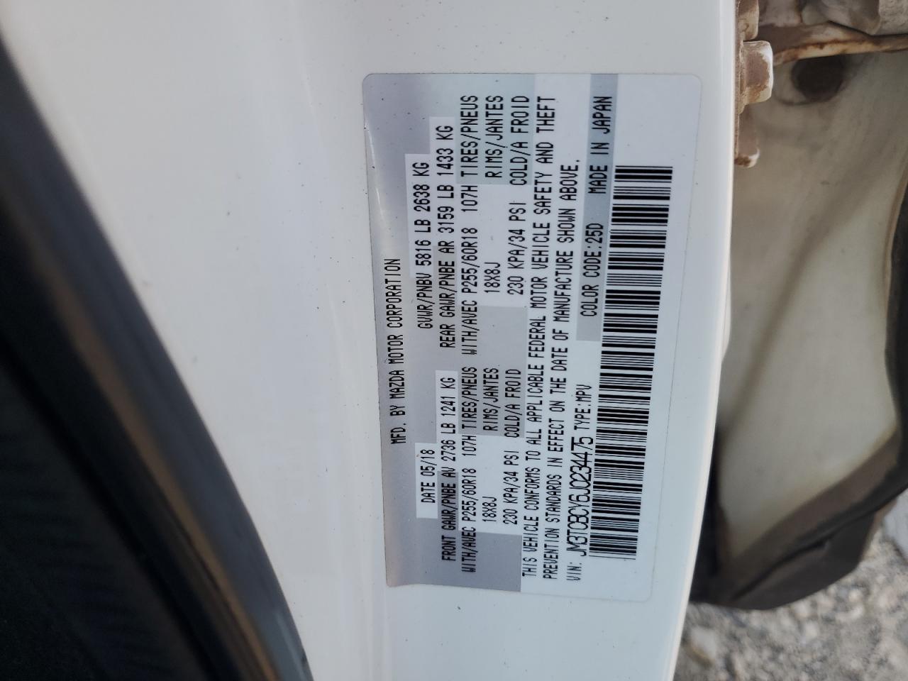 2018 Mazda Cx-9 Touring VIN: JM3TCBCY6J0234475 Lot: 63409885