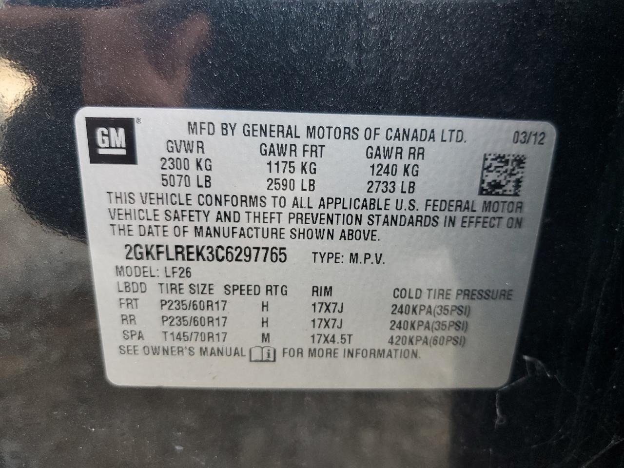 2gkflrek3c6297765 2GKFLREK3C6297765 2012 GMC Terrain Sle