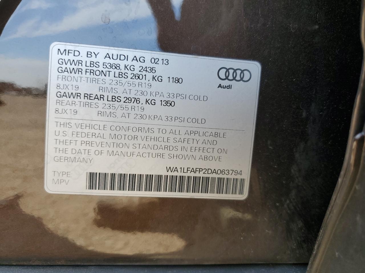 2013 Audi Q5 Premium Plus VIN: WA1LFAFP2DA063794 Lot: 65276575